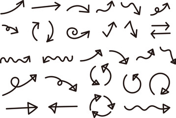 手描き風のシンプルな矢印セット　黒細め