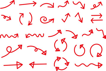 手描き風のシンプルな矢印セット　赤細め