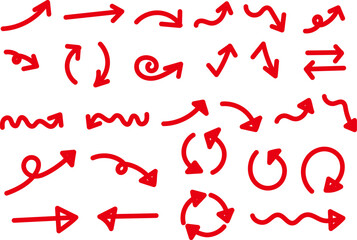 手描き風のシンプルな矢印セット　赤太め