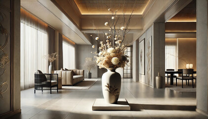 大きな生け花のある部屋