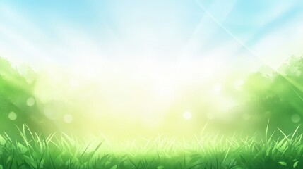 Serene Spring Meadow: A Peaceful Green Landscape Under a Bright Sunny Sky