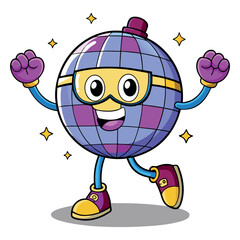 Disco ball disco time groovy retro mascot character vector illustration for logo, poster, banner, icon, clip art, t-shirt