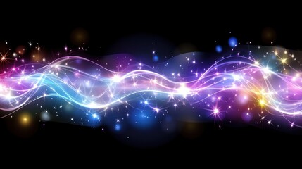 Abstract glowing energy waves, vibrant colors, sparkling background
