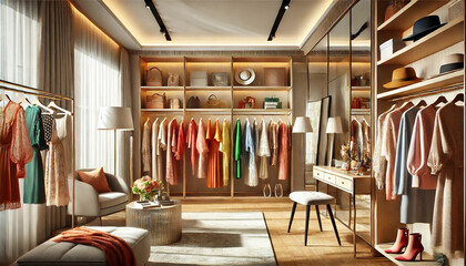 女性の広いクローゼット