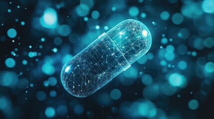 Futuristic glowing capsule, digital medicine concept.
