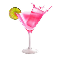 red cocktail with lime on transparent background