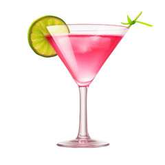 red cocktail with lime on transparent background