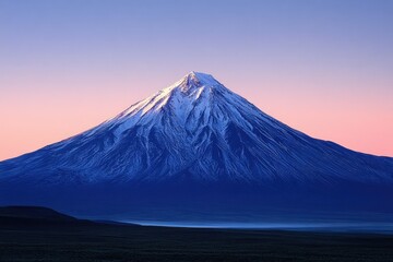 Fototapeta premium Majestic snow-capped mountain at sunset, serene landscape, peaceful atmosphere.
