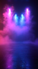 Fototapeta premium Colorful smoke lights illuminate an empty stage before a live performance at night