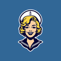 simple illustration of pinup girl marine navy sailor cartoon	