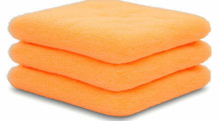 Three orange microfiber cloths stacked, isolated on white background, for car detailing or cleaning