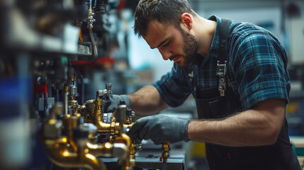 Mechanic working with equipment. Technical service. Repair.
