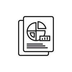 icon business  report analysis. Two documents display a pie chart and ruler. Ideal for financial reports, data analysis presentations, business analytics, statistics concepts.