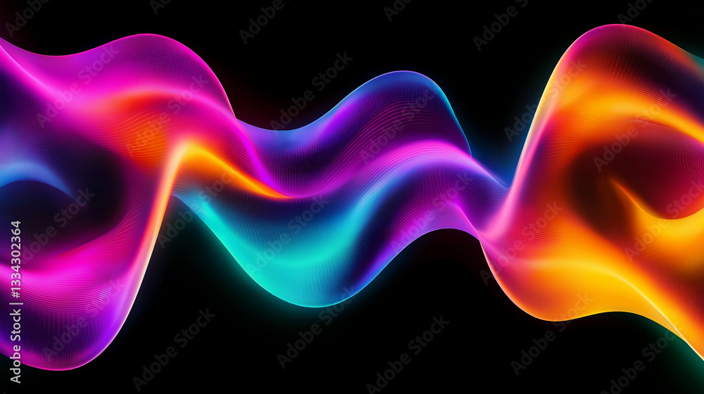 Poster colorful abstract wave flowing in digital cyberspace