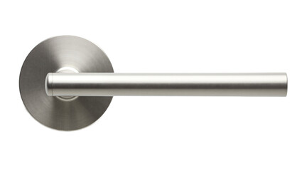 Brushed metal door handle isolated on transparent background. Ideal for architectural renders, web design, hardware catalogs. Modern silver handle for interior design projects.