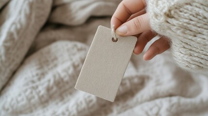close-up of clothing tag with information about the composition of the fabric in hand