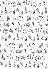 かわいい手書きコスメのモノクロ背景パターン
