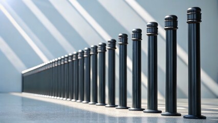 Obraz premium Elegant Black Vertical Poles Casting Shadows in Minimalist Architectural Space