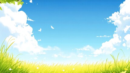 Obraz premium Serene Meadow Under a Summer Sky: A Peaceful Pastoral Scene