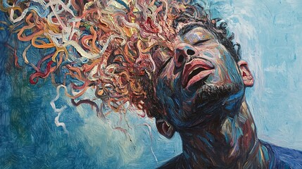 Vibrant Abstract Painting of Man with Squiggles for Artistic Inspiration