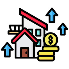 Home Equity icon in Flat Color Style With Outline. Simple Vector Design. Simple Vector Flat Icon