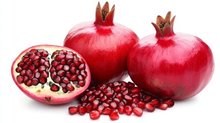 Fresh Pomegranates with Seeds on White Background for Healthy Eating