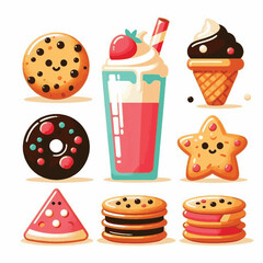 dessert, cookie, food, biscuit, sweet, bakery, background, chocolate, delicious, snack, homemade, brown, isolated, candy, pastry, cake, bake, chip, tasty, breakfast, fresh, treat, closeup, sugar, vect