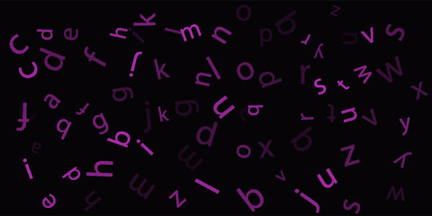 Scattered purple letters on a dark background, creating a dynamic and abstract typographic design. Ideal for digital, futuristic, and creative projects.