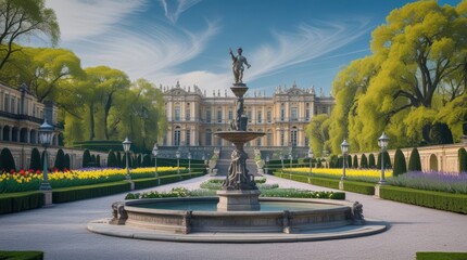 Fototapeta premium A serene and majestic European palace garden