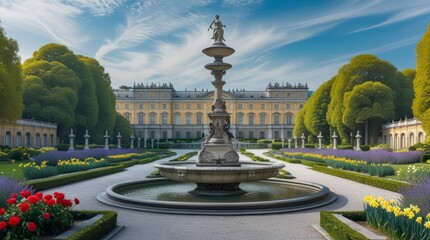 Fototapeta premium A serene and majestic European palace garden