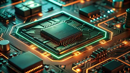 Fototapeta premium electronic circuit board with processor