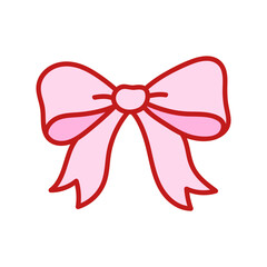 Coquette pink bow of ribbon. Beautiful holiday decorative element, festive decor. Cute bowknot. Vector isolated clip art