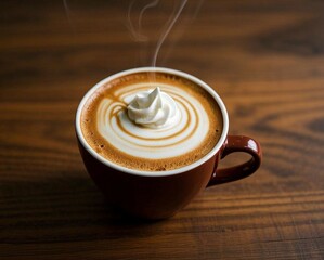 cup of coffee on wooden table