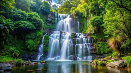Fototapeta premium Waterfall cascading gracefully in the midst of a lush forest, scenery, wilderness, scenery, wilderness, mountain