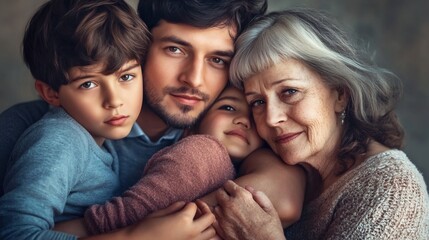A Loving Family Embracing Each Other Together Smiling Softly
