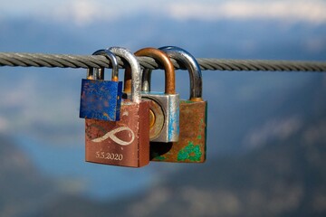 Padlocks, sometimes engraved with the names or initials of love-struck couples, representing eternal love