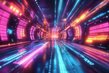 Fototapeta premium Neon Tunnel Digital Data Stream Futuristic Technology