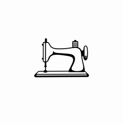 Minimalist line art illustration of a sewing machine on a white background