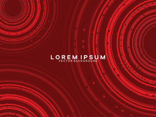 Abstract red glowing geometric lines on dark red background. Modern shiny red circle lines pattern. Futuristic technology concept, perfect for covers, posters, banners, brochures, websites, etc.	
