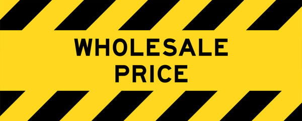Yellow and black color with line striped label banner with word wholesale price
