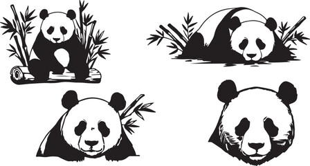 Naklejka premium panda vector silhouettes art set