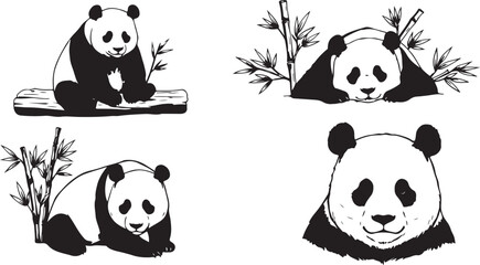 Naklejka premium panda vector silhouettes art set