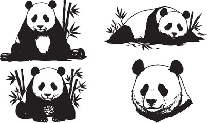 Obraz premium panda vector silhouettes art set