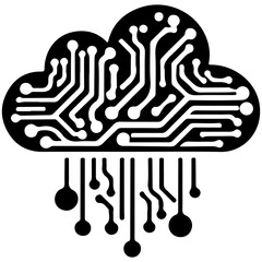 Abstract Circuit in Cloud Silhouette Vector Design