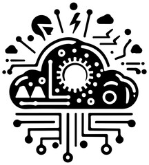 Obraz premium Futuristic Circuit Cloud Silhouette Vector Artwork