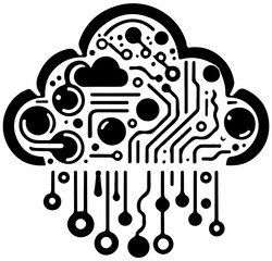 Minimal Cloud Circuit Silhouette Vector Design