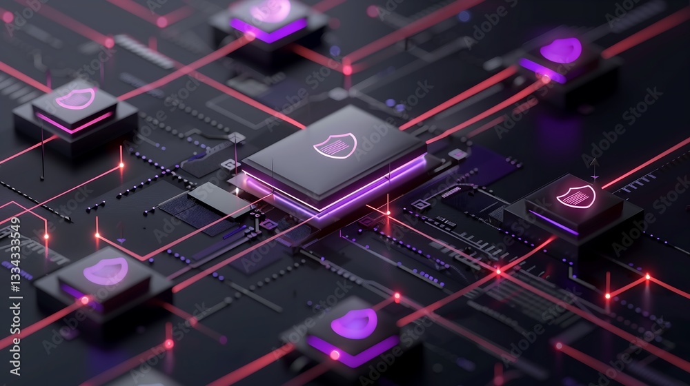 Poster an advanced cybersecurity network with encrypted data packets traveling through glowing digital path