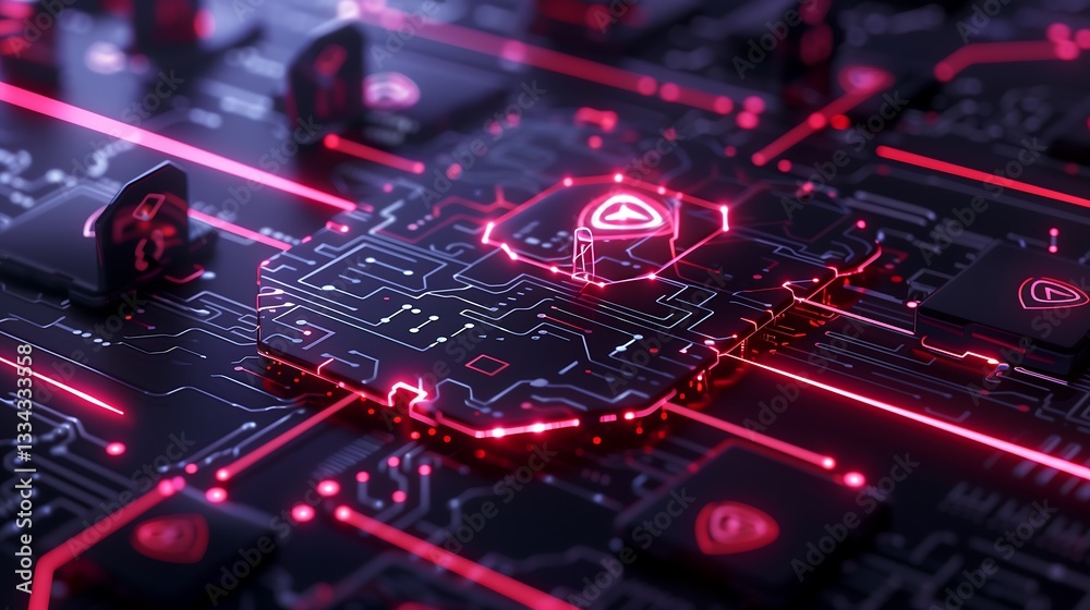 Poster an advanced cybersecurity network with encrypted data packets traveling through glowing digital path