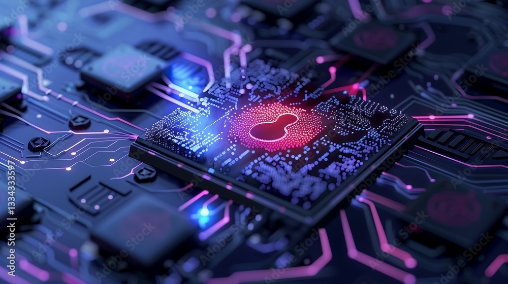 Poster a high-tech data center visualizing a secure digital transfer, with biometric authentication icons, 