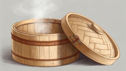Illustration  of Wooden steam basket isolated on white background